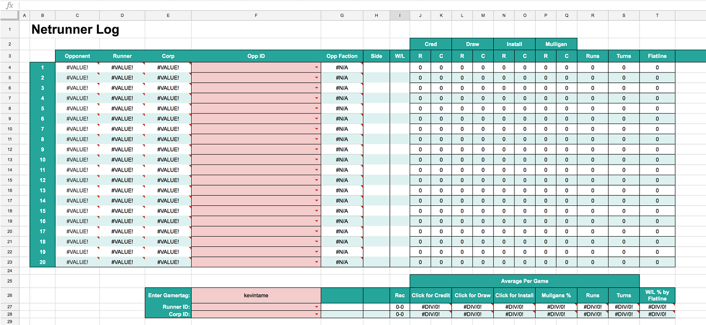 Screenshot of the jinteki.net parsing tool spreadsheet